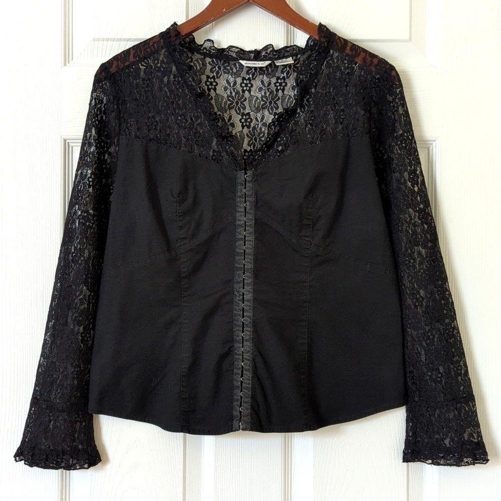 Malcolm & Co. 90's Vintage Whimsigoth Floral Lace Long Sleeve Blouse Black M